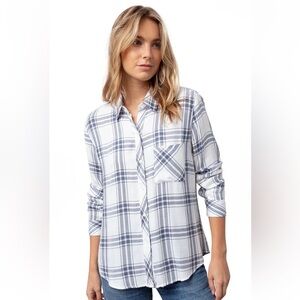 NWT Rails Hunter White Azure Coal Plaid Women's Button Down Shirt - XS